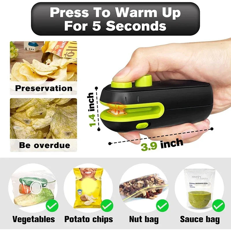 Chip Bag Sealer,Handheld Bag Heat Vacuum Sealer Rechargable,Portable Bag Resealer Sealing Machine for Plastic Bags