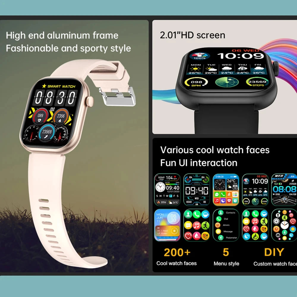 2024 Smart Watch for Men and Women, New 2.01 Inch Large Screen Blood Glucose Heart Rate Waterproof Sports Smart Watch for Women and Men..