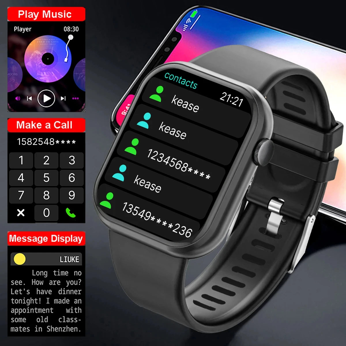 2024 Smart Watch for Men and Women, New 2.01 Inch Large Screen Blood Glucose Heart Rate Waterproof Sports Smart Watch for Women and Men..