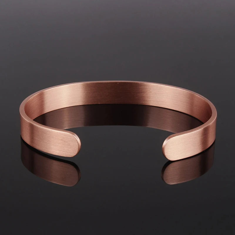 Pulsera y anillos de cobre. Set Pure Copper Bracelets and Rings Simplicity Cuff Magnetic Bangles for Women Men Arthritis Health Solid Copper Jewelry