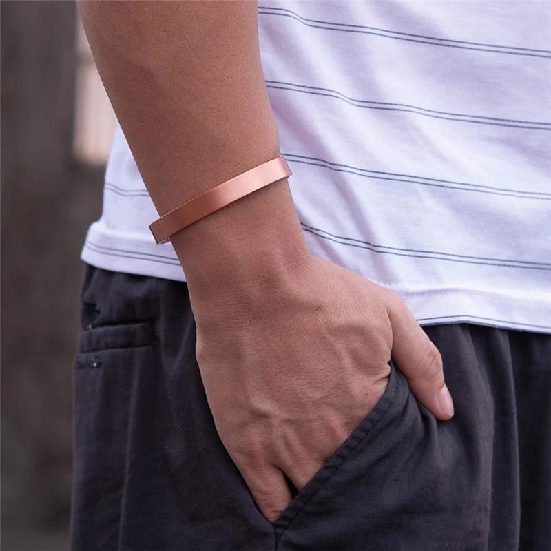 Pulsera y anillos de cobre. Set Pure Copper Bracelets and Rings Simplicity Cuff Magnetic Bangles for Women Men Arthritis Health Solid Copper Jewelry