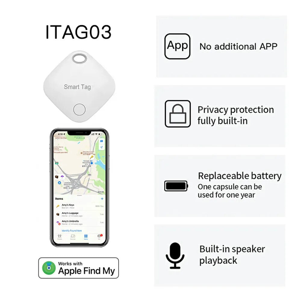 Rastreador GPS Bluetooth para reemplazo de etiqueta aérea a través de Apple, buscador de llaves de bicicleta, MFI, iTag inteligente