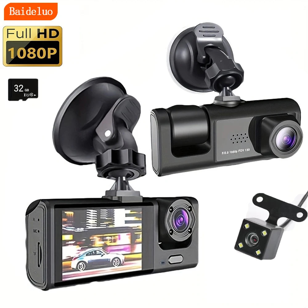 Dashcam mit IR-Nachtsicht-Loop-Aufnahme und 2-Zoll-IPS-Bildschirm, 1080P, 3 Kameras, DVR-Recorder, Videorecorder, Fahrzeug-DVR 