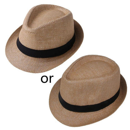 Kinder Kinder Sommer Strand Strohhut Jazz Panama Trilby Fedora Hut Gangster Outdoor Atmungsaktive Hüte Mädchen Jungen Sonnenhut