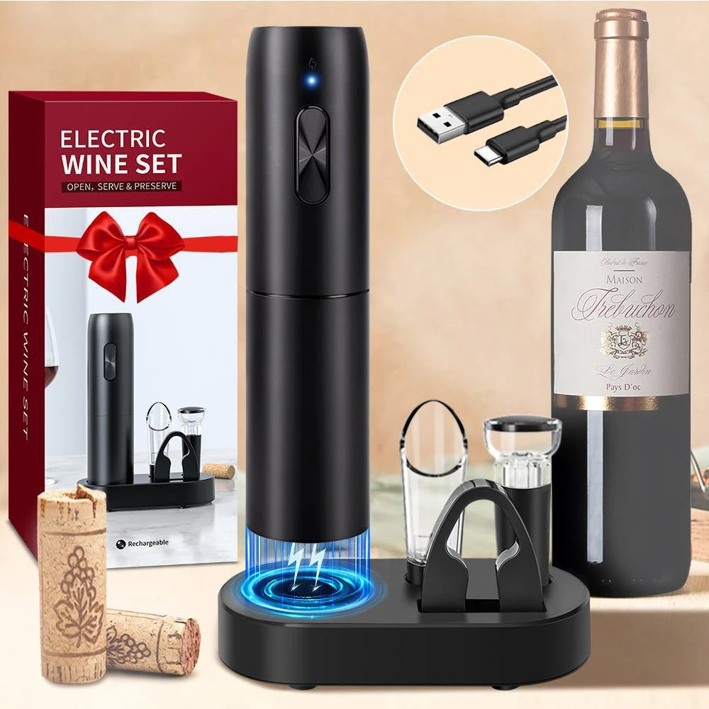 JLEIVA Electric Wine Bottle Opener Automatic Red Wine Corkscrew Rechargeable Wine Opener with Charging Base Wine Tools Kitchen Products