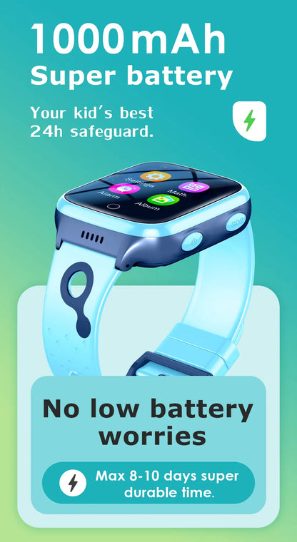 Reloj inteligente 4G para niños, dispositivo resistente al agua IP67, 1000mAh, SOS, GPS, localización, videollamada, WiFi, Tarjeta Sim