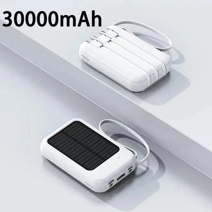 50000mah Solar Power Bank Built Cables Solar Charger 2 Usb Ports External Charger Powerbank With Led Light