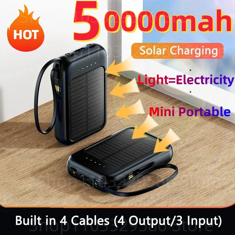 50000 mah Solar Power Bank Gebaut Kabel Solar Ladegerät 2 USB Ports Externe Ladegerät Powerbank Mit Led-Licht