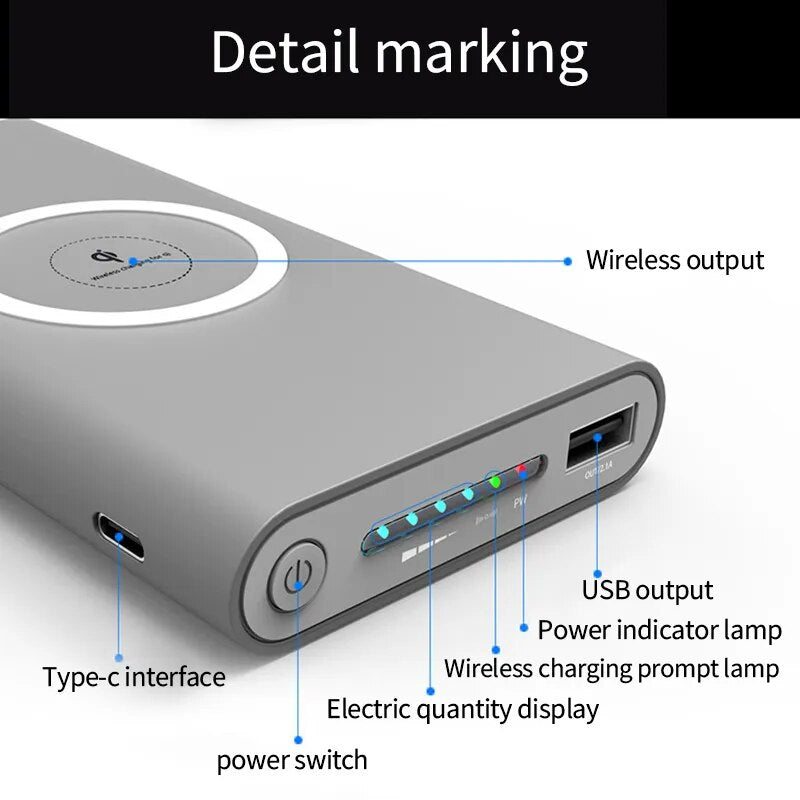 Banco de energía portátil de 30000, 50000, 100000, 200000mAh, fuente de alimentación móvil de gran capacidad, carga rápida inalámbrica, Cable incorporado.