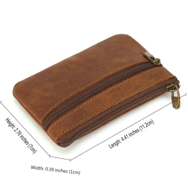 Vintage Crazy Horse Leather Men's Coin Purse Genuine Leather Zipper Coin Wallet Retro Key Holder Small Money Bag