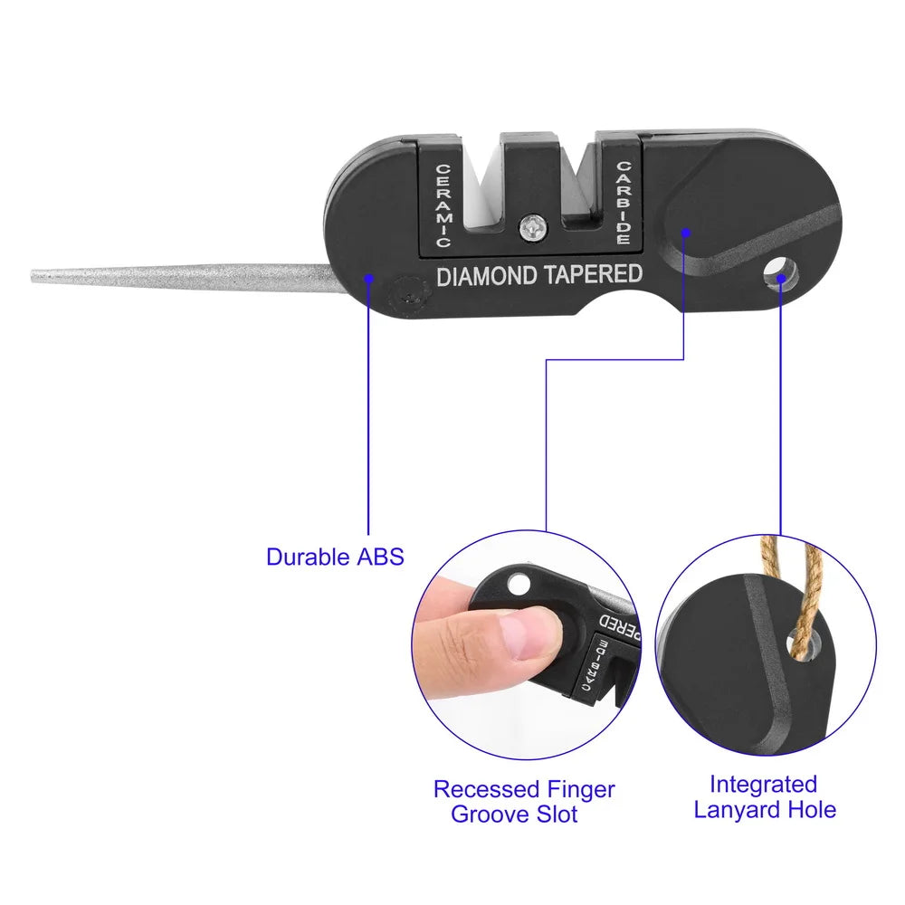 JUANLEIVA Messerschärfer. Multifunktionsschärfer, faltbarer Taschen-Schlüsselanhänger, Messerschärfwerkzeug, Überleben und Camping 